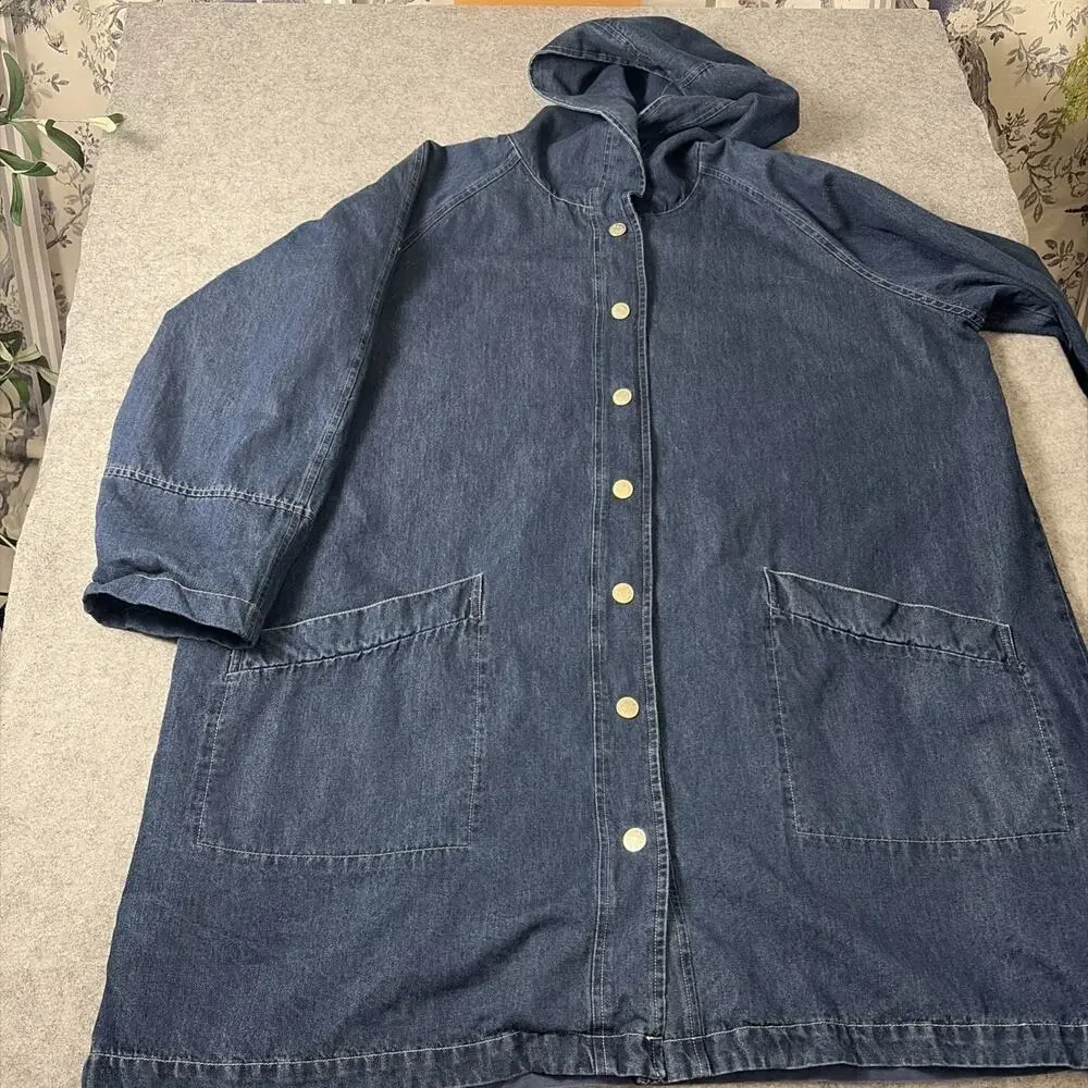 Vtg Denim& Co . Denim Chore Hooded Jacket Size 1x